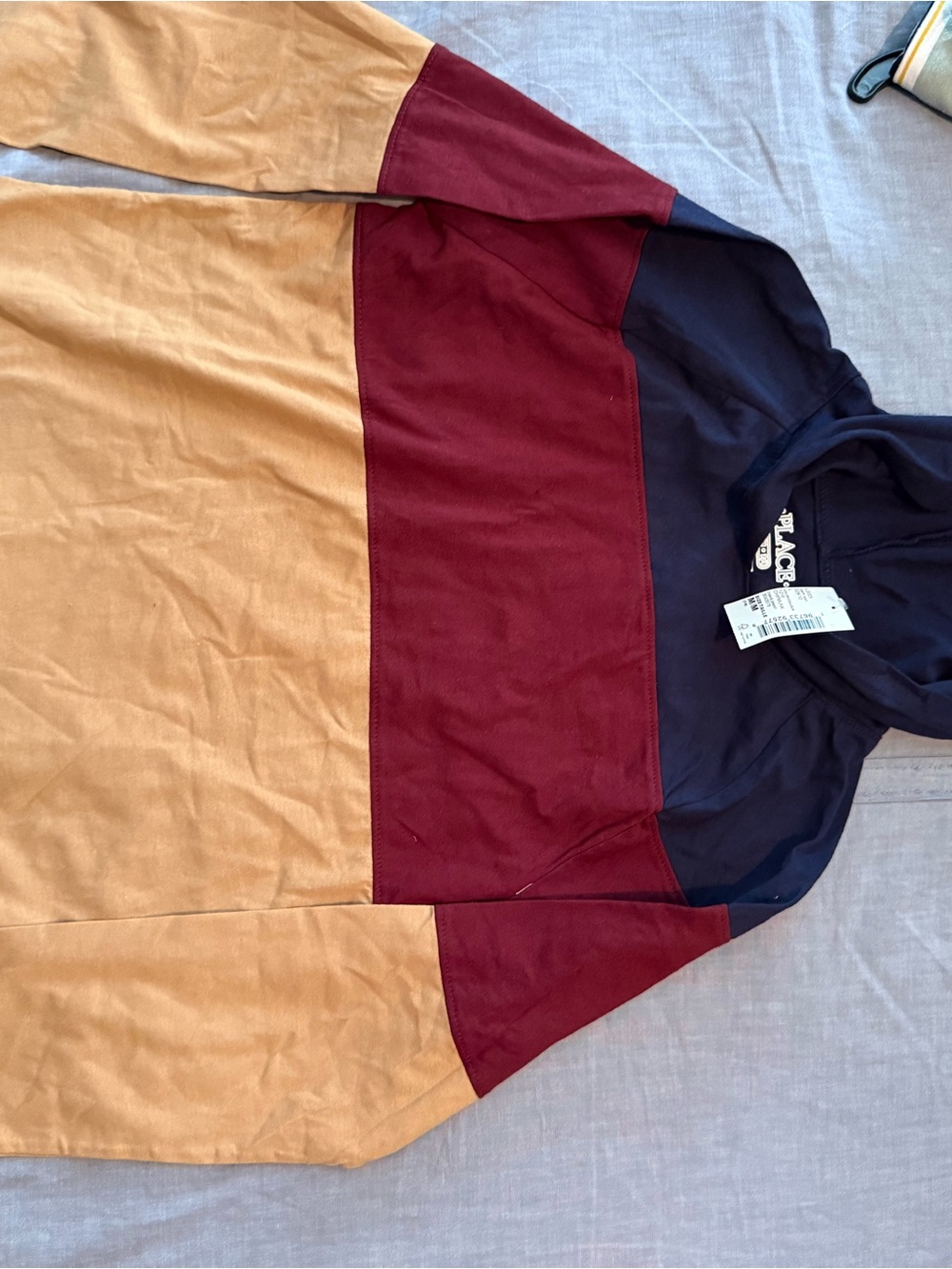 The Children's Place Colorblock Hooded Pullover in Navy, Burgundy & Tan